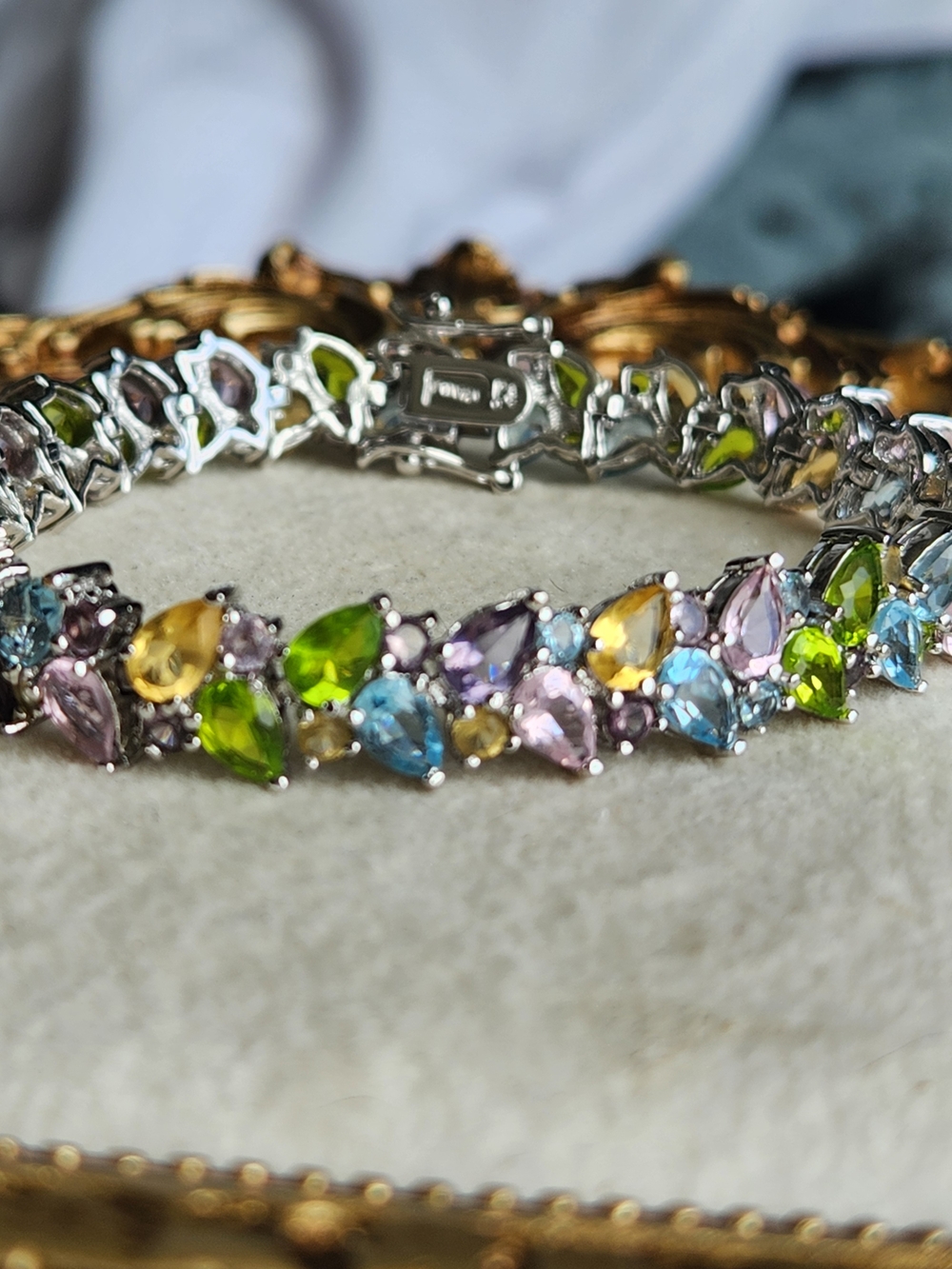 Artisan Multicolor Glass Teardrop Bracelet - Blue, Green, Yellow, Purple - Picture 3 of 11